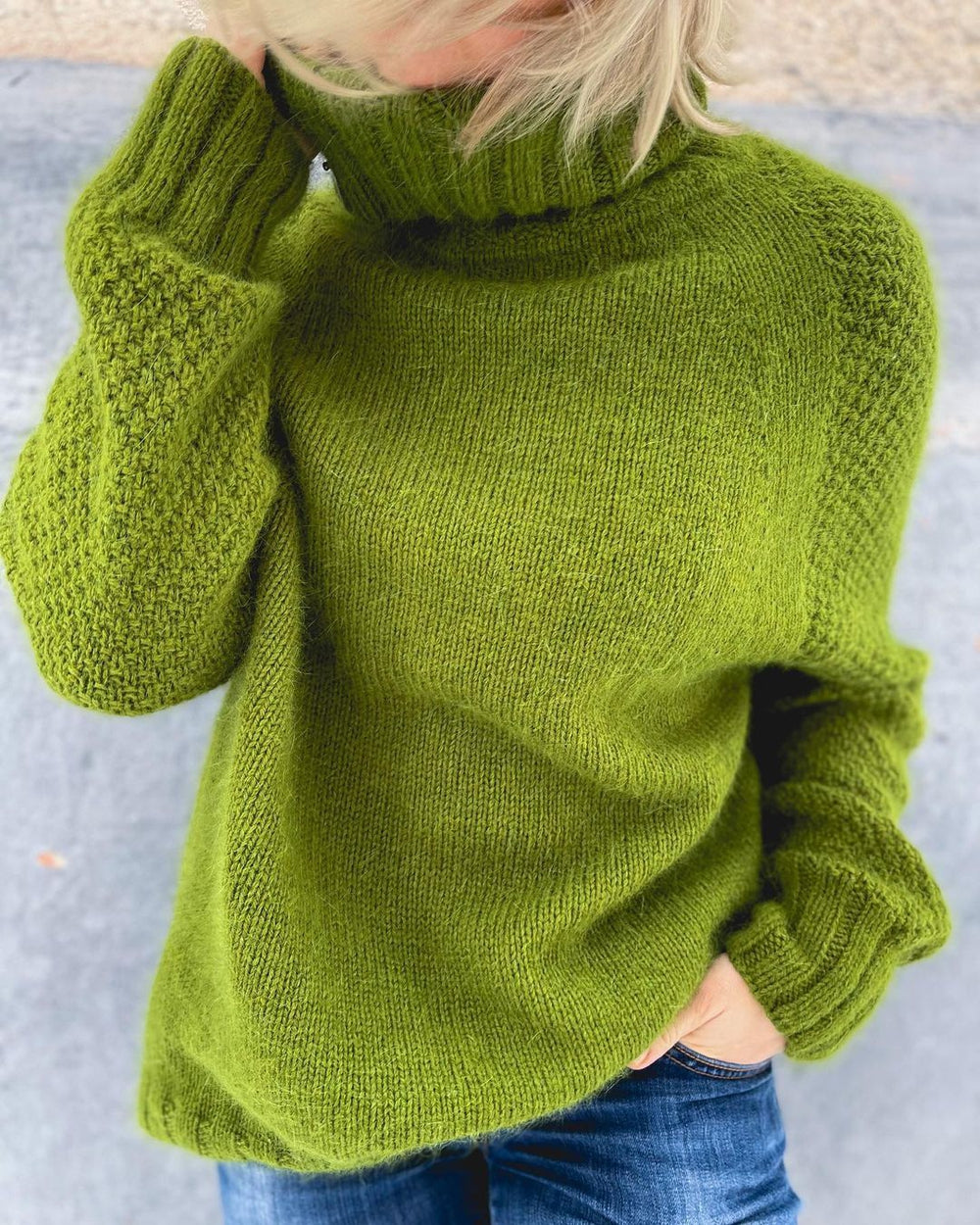 HerbstTrend® - Grasgrüner übergroßer Rollkragenpullover aus Strick