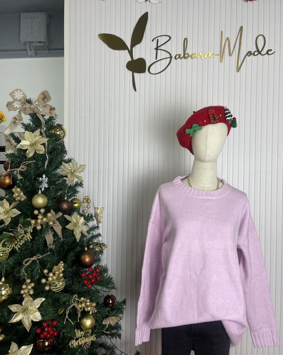 WinterTrend® - Rosa einfarbiger Pullover mit langen Ärmeln und Rundhalsausschnitt