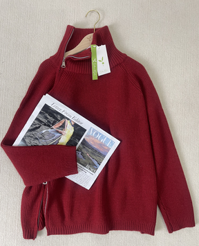 FallStil® - Roter einfarbiger Pullover mit hohem Ausschnitt