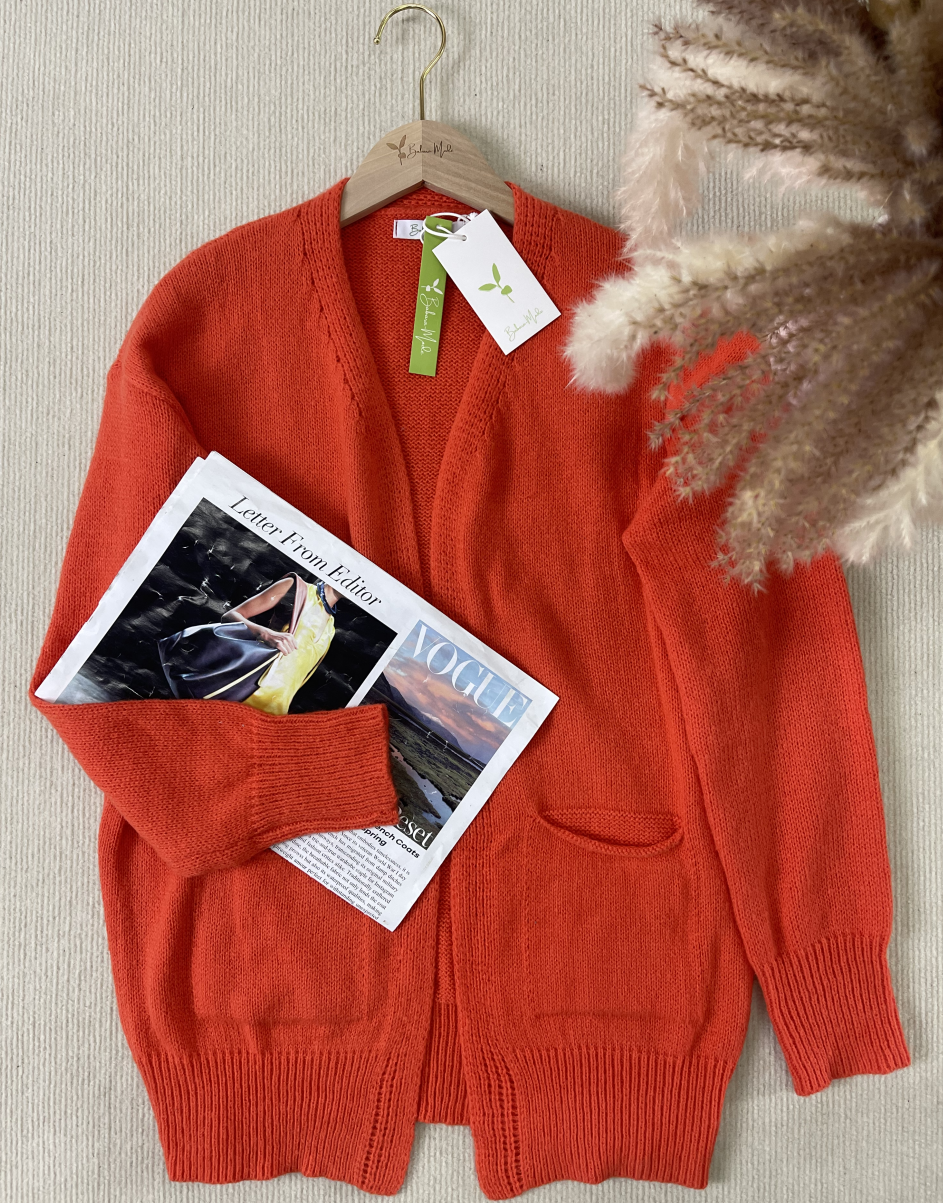 WinterTrend® - Orangefarbene einfarbige Strickjacke mit langen Ärmeln