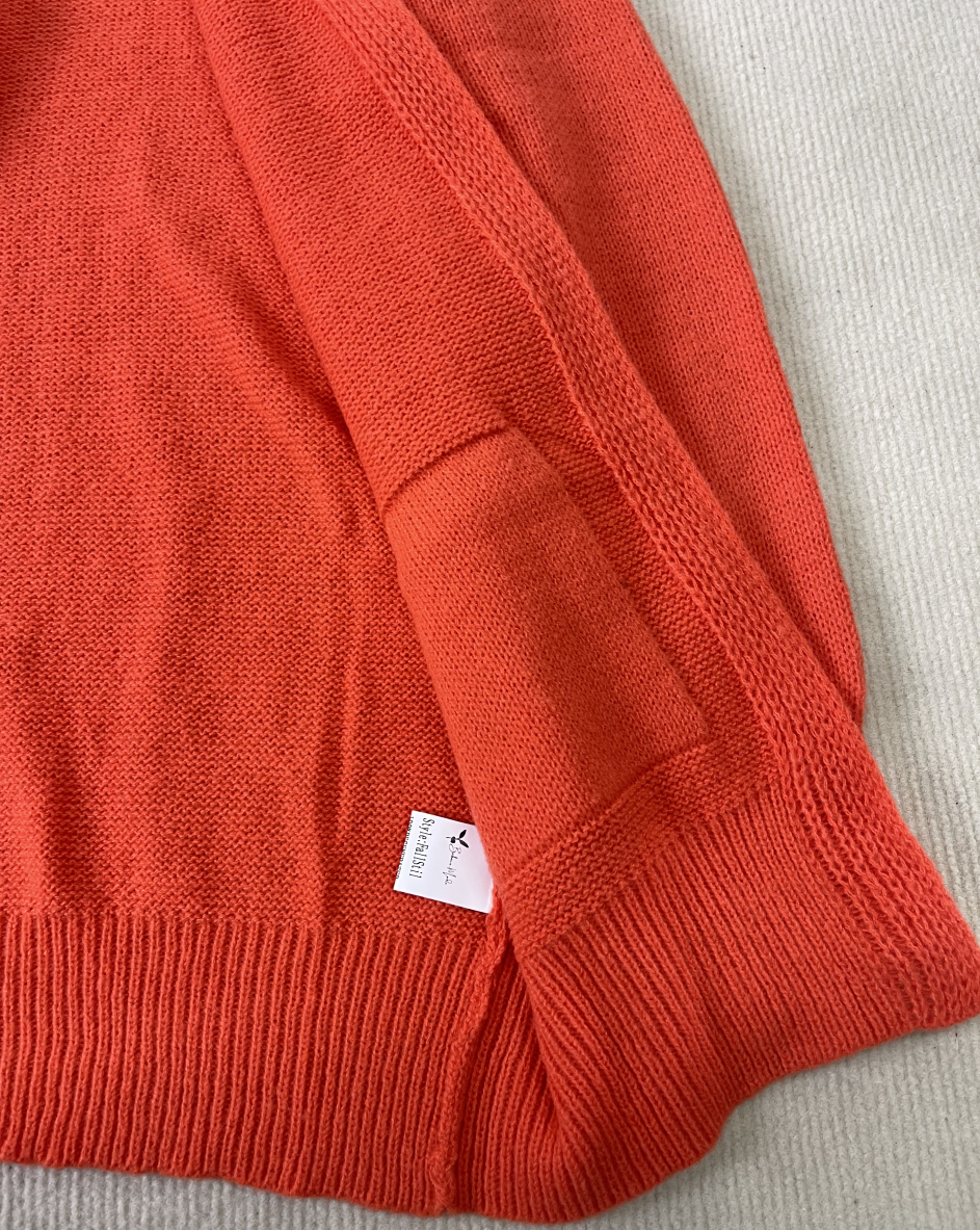 WinterTrend® - Orangefarbene einfarbige Strickjacke mit langen Ärmeln