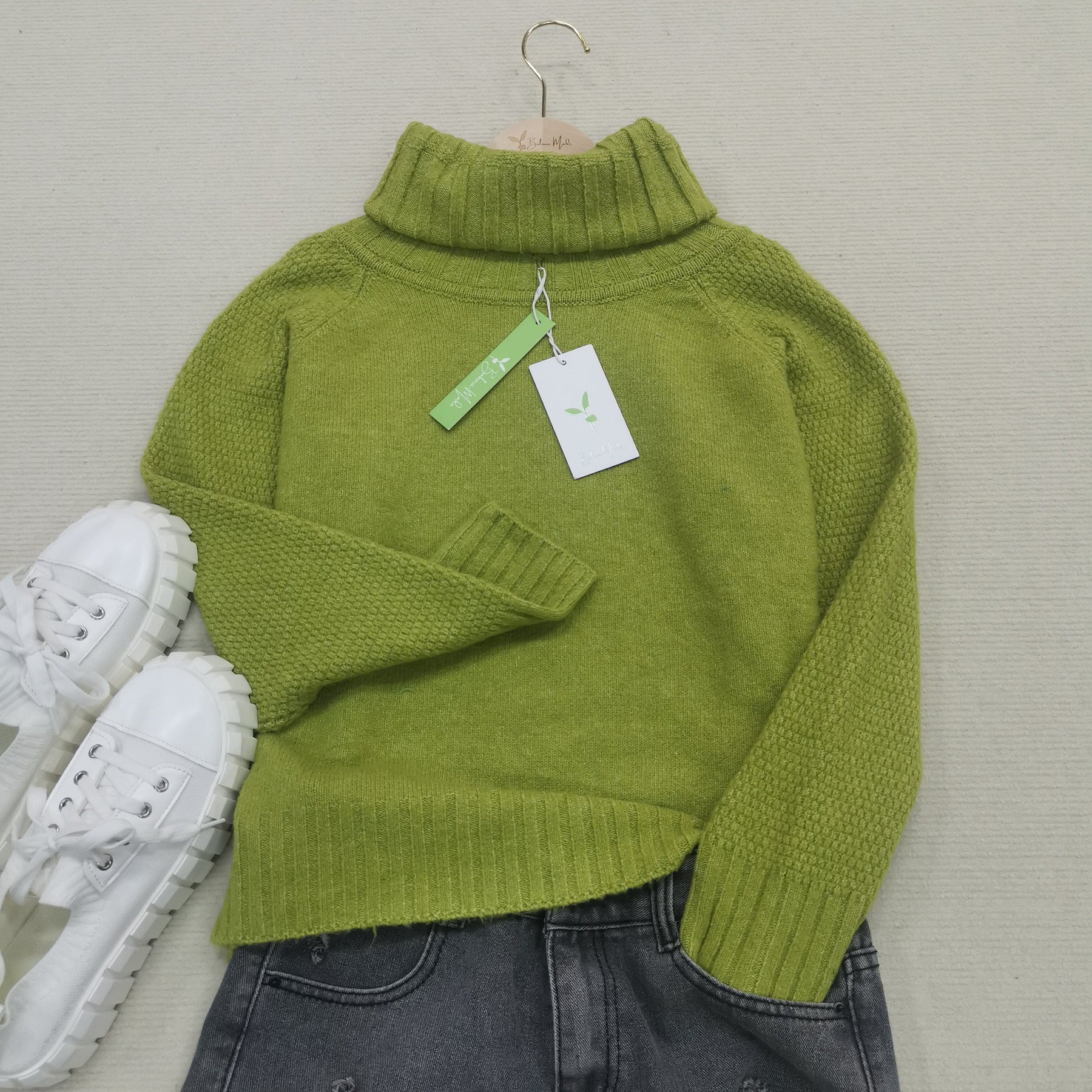 HerbstTrend® - Grasgrüner übergroßer Rollkragenpullover aus Strick