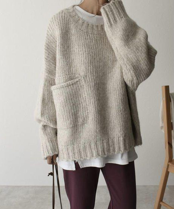 FallStil® - Oversize Pullover mit elfenbeinfarbener Taschenfront