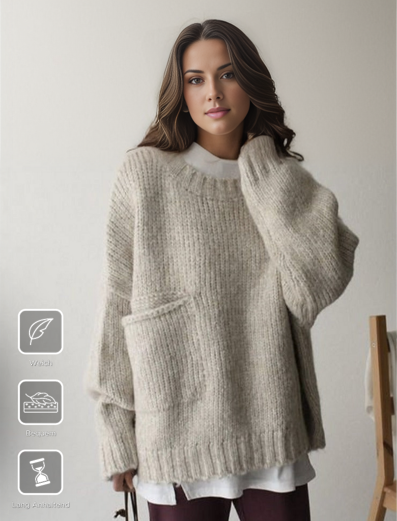 FallStil® - Oversize Pullover mit elfenbeinfarbener Taschenfront