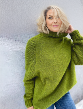 HerbstTrend® - Grasgrüner übergroßer Rollkragenpullover aus Strick