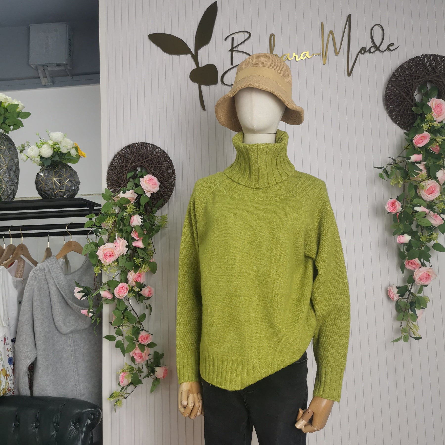 HerbstTrend® - Grasgrüner übergroßer Rollkragenpullover aus Strick