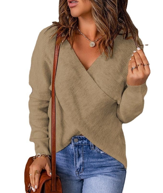 HerbstTrend® - Khaki Einfarbiger Pullover mit V-Ausschnitt