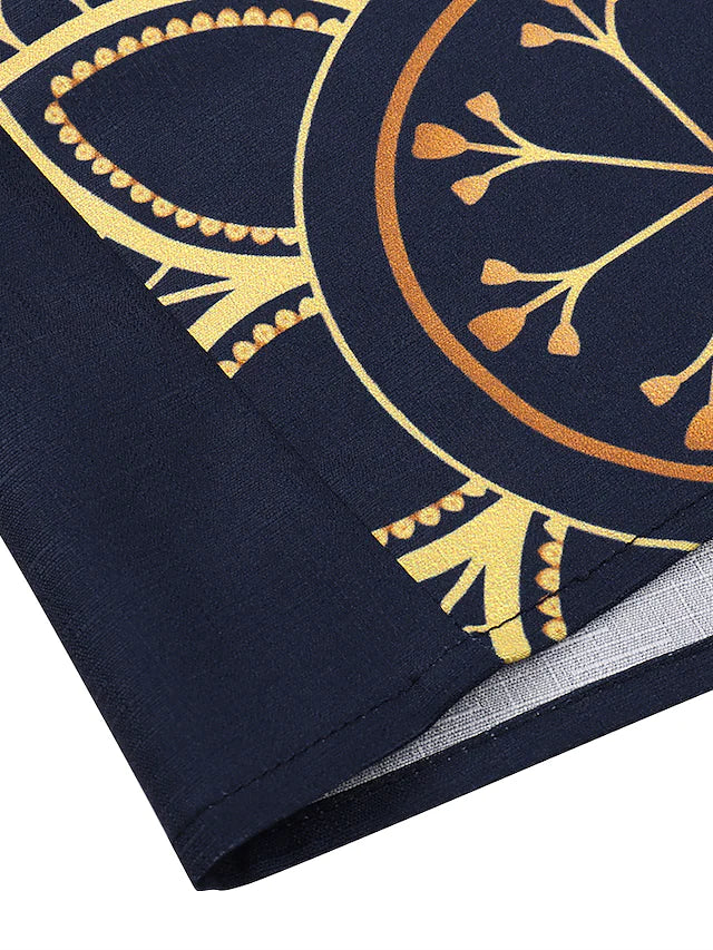 Raffiné® - Golden Midnight Atemberaubendes Kleid in marineblau mit goldenem Designmuster